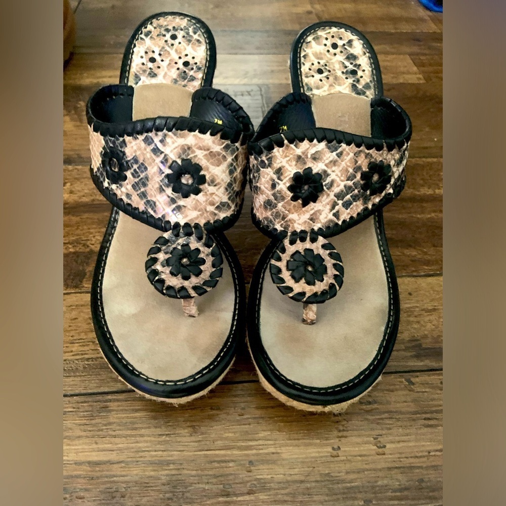 Marbella Jack Roger’s snakeskin summer boho leather suede wedges $145 designer